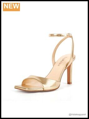 Faux Leather Square Open Toe Stiletto Ankle Strap Sandals 3.5 Inch Heeled